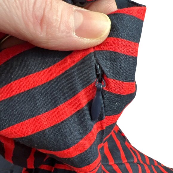 J. Crew Linen Preppy Size 6 Navy & Red Striped Lined Dress With Spaghetti Straps - Picture 7 of 9